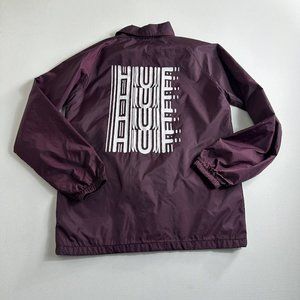 HUF‎ Set H Coaches Jacket Mens Size Small Maroon Snap Button Windbreaker